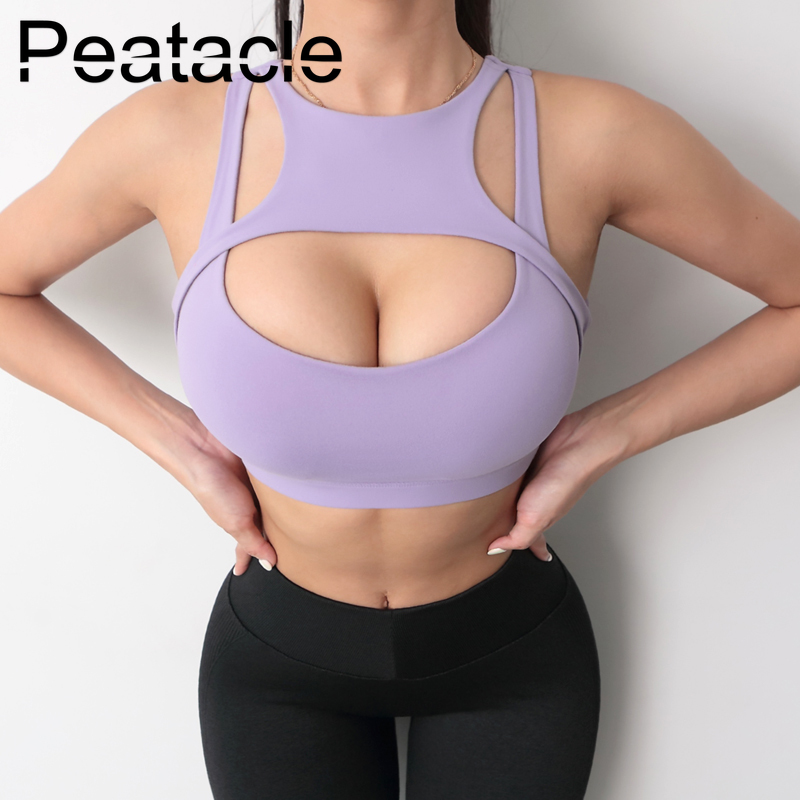

Peatacle Sexy Sports Underwear Women's Shockproof Gather Yoga Bra Running Fitness Vest Push Up High Impact Padded Workout Tops, Black