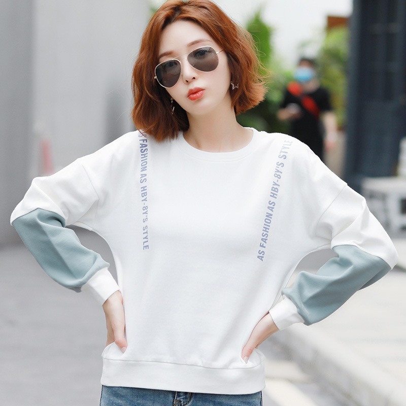 

Women's 2020 Autumn New round Neck Korean-Style Loose and Plus-sized Cotton Women's Long-Sleeved Pullover Top Sweatshirt, Brown