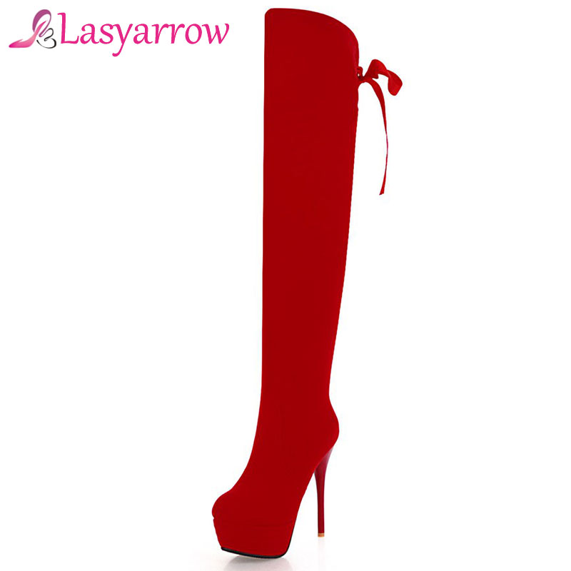 

Lasyarrow Big Size Women Boots 2020 Winter Autumn High Heels Platform Long Boots For Wedding Party Sexy Ladies Stiletto Pumps, Black