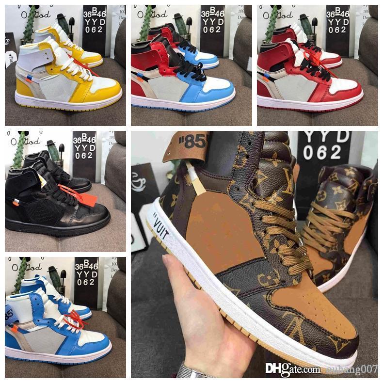 

Men Women 1 1s Off Basketball Shoes Chicago Red UNC White Yellow Sneakers Designer Luxury Trainer Sports Shoes 36-47, Black