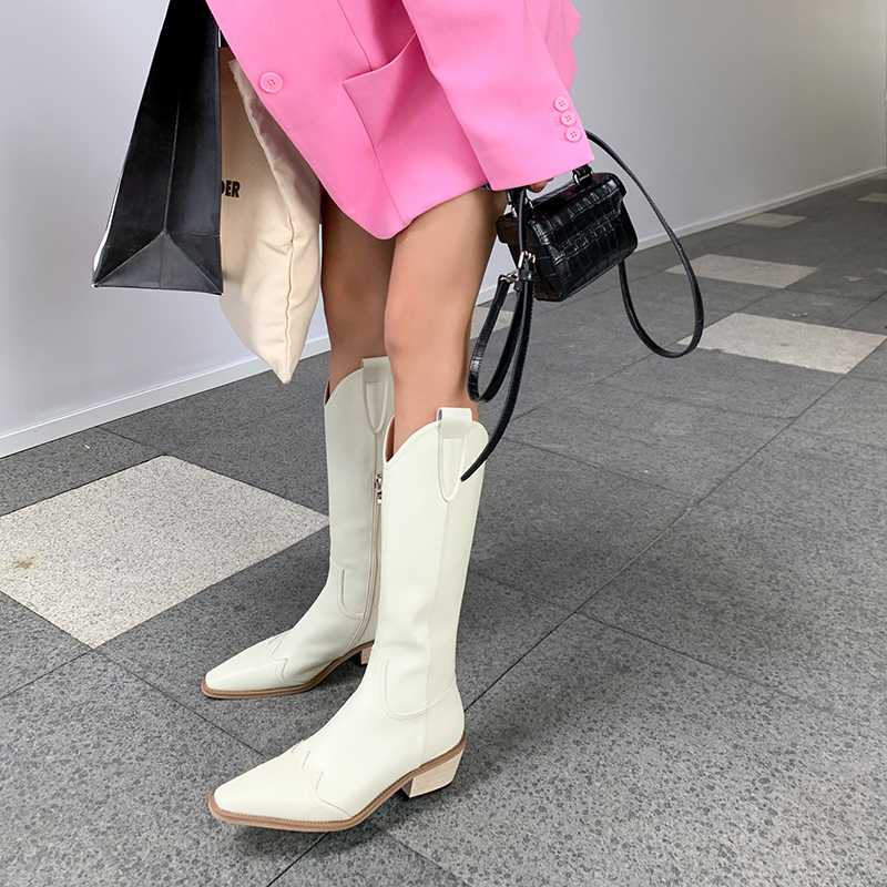 

2020 autumn and winter new western cowboy boots knight boots square toe, Black single