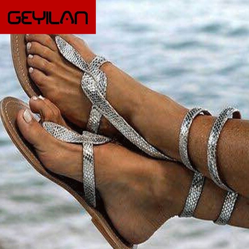 

Snake pattern Gladiator Women Sandals Ladies Fashion Hook Loop Shoes Woman Flip Flop Flats Female Cross Tied Footwear Plus Size, Glod