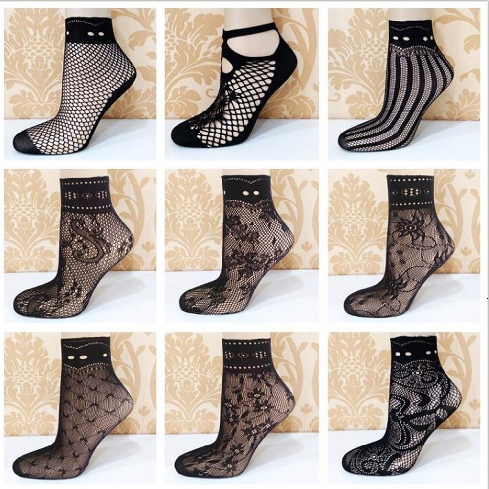 

New 3 Pairs / Bag Fashion With High Quality Mesh Socks Thin Section Small Mesh Love Flowers Sexy Fishnet Socks Women's Art Socks