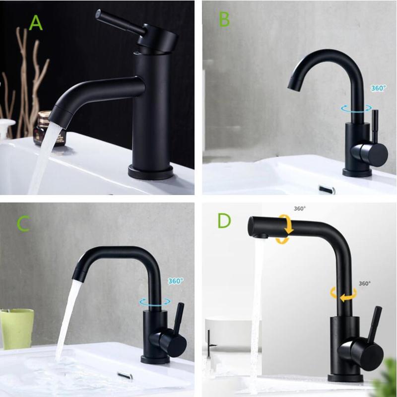 

304 Stainless Steel Black Baking Paint Hot and Cold Water Mixer Faucet 360°rotating Bathroom Basin tap Bath Sink Tap