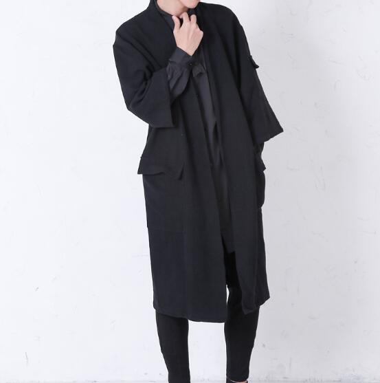 

5XL HOT 2020 Spring Men' New Fashion Loose long woolen cloak personality jacket wild, Black