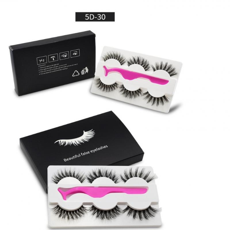 

5D Mink Hair False Eyelashes 3 Pairs/set Mixed Styles With 1pc Tweezer Fluffy Wsipy Long Eye Extension Soft Fake Eyelashes