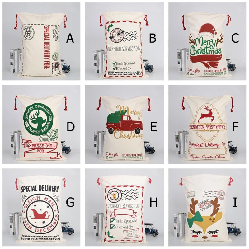 

Large Canvas Merry Christmas Santa Sack Xmas Stocking Reindeer Gift Storage Bag Multiple styles of color canvas gift bag new 917