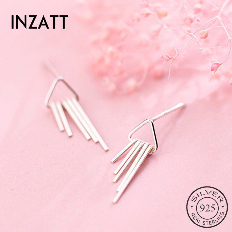 

INZAReal 925 Sterling Silver Minimalist Tassel Stud Earrings For Fashion Women Fine Jewelry Trendy 2020 Accessories Gift