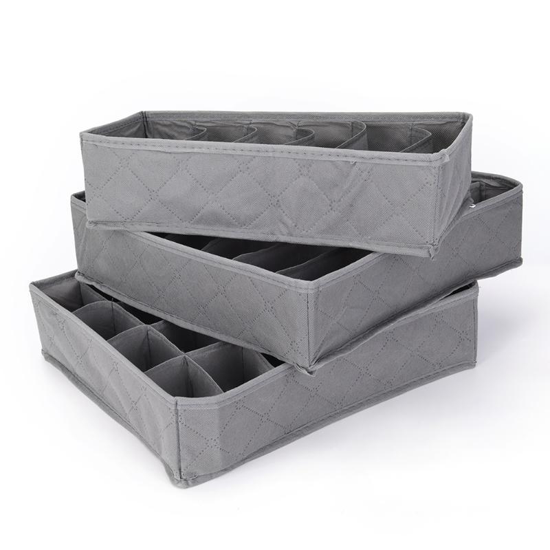 

New 3pcs/lot 3 In 1 Bamboo Storage Box Container Drawer Divider Lidded Closet Boxes For Ties Socks Bra Underwear Organizer Hot, As pic