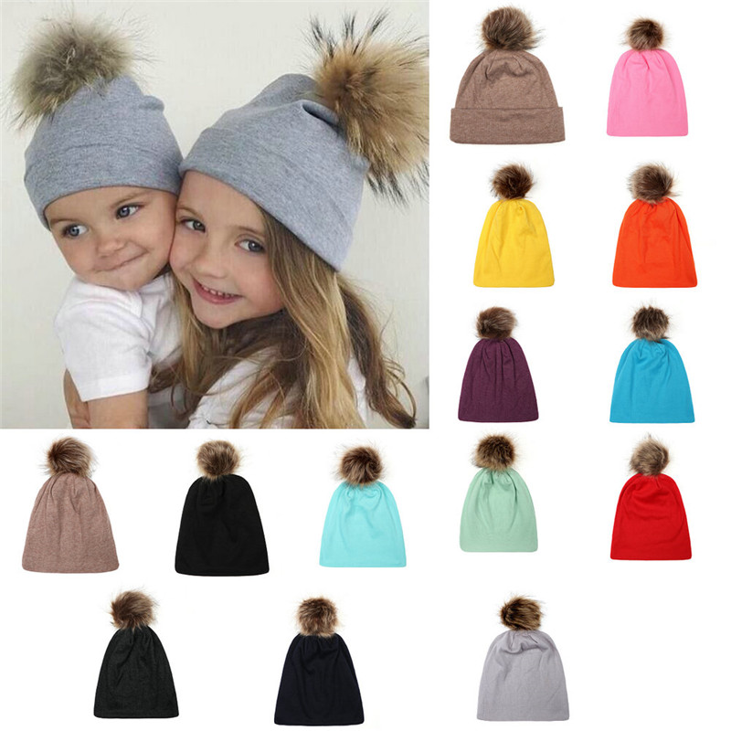 

1PCS Baby Hat Winter Warm Kids Cotton Caps Infant Girls Fur Pompom Ball Beanie Boy Hat Cotton Soft Cute Cap, White
