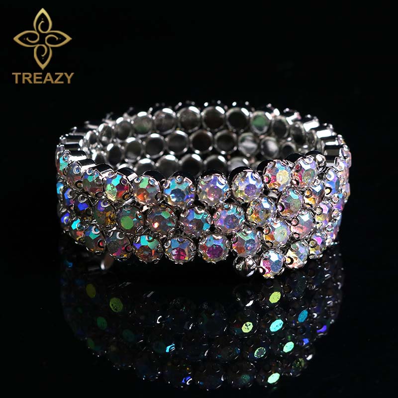 

TREAZY Colorful Open Cuff Bangles Bracelets for Women 3 Row Top Crystal Bracelet Wedding Jewelry Accessories Pulseras Femme