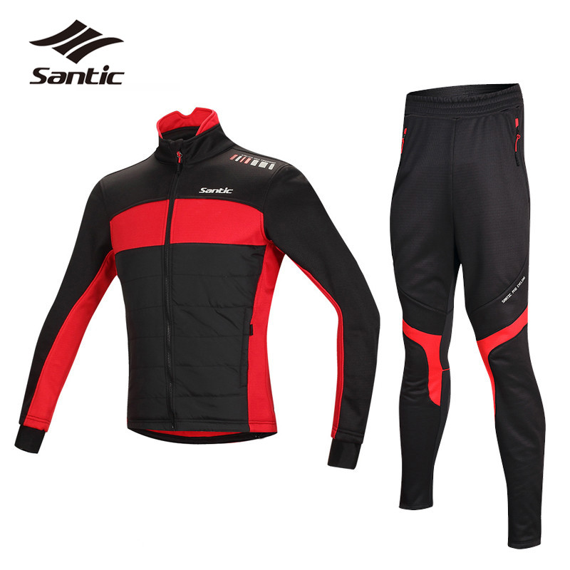 

Santic Men Cycling Jersey Set 2020 Winter Fleece Thermal Bike Jersey Windproof Cycling Kit Ropa Ciclismo Bicycle Clothing, Black