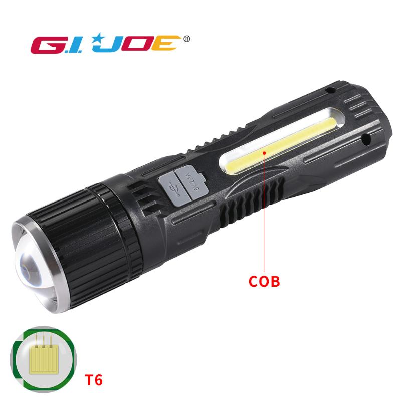 

Powerful led USB rechargeable flashlights Zoomable torch COB 5 modes power bank built-in battery waterproof camping
