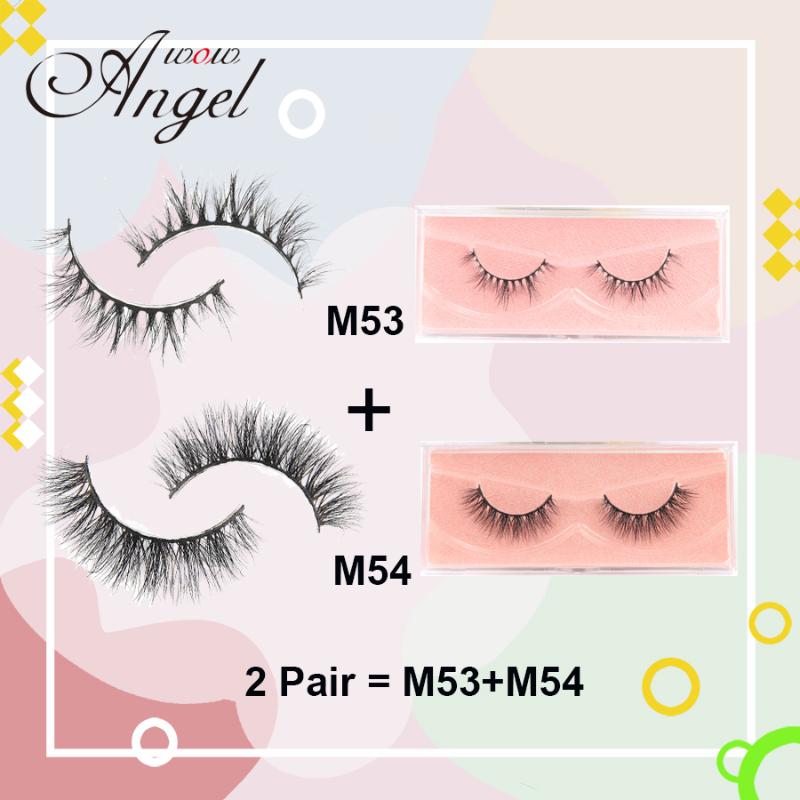 

WOWANGEL 2 Pair 3D Mink Lashes Bulk Medium Volume 3D Mink Eyelashes Cruelty Free Fake Lashes Makeup Eyelash Extension M53M54