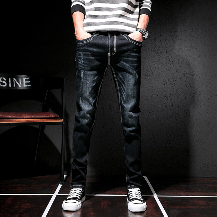 

Long Skinny Blue Jeans Trousers Men 2020 Seasons Men's Casual Jeans Washed Crushed Scratched Slim Denim Pants Pocket Design,H812