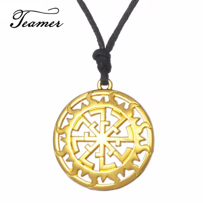 

Teamer New Arrival Hollow Sun Talisman Pedant Necklace Russian Gold Round Power Amulet Jewelry For Woman/Man /Friends