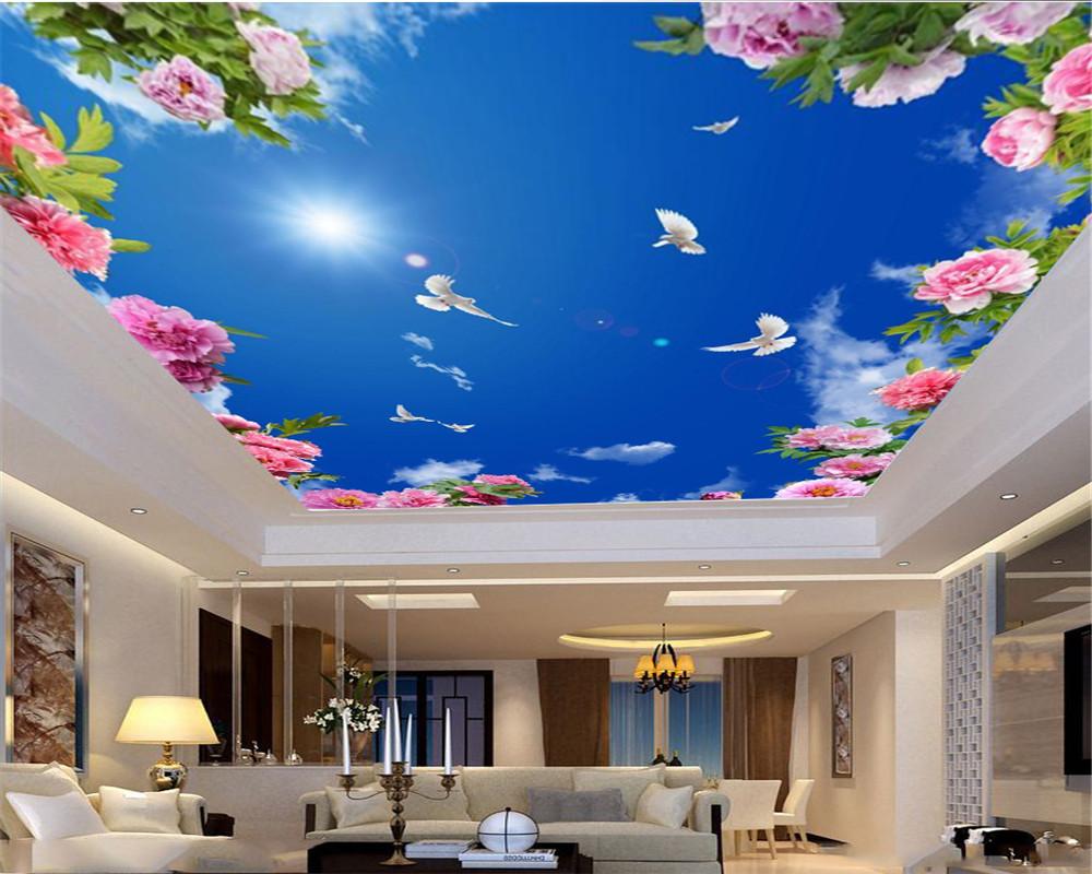 

Custom 3D Photo Wallpaper Home Decor Luxury Flowers Blue Sky Living Room Bedroom Zenith Wallpaper, As pic