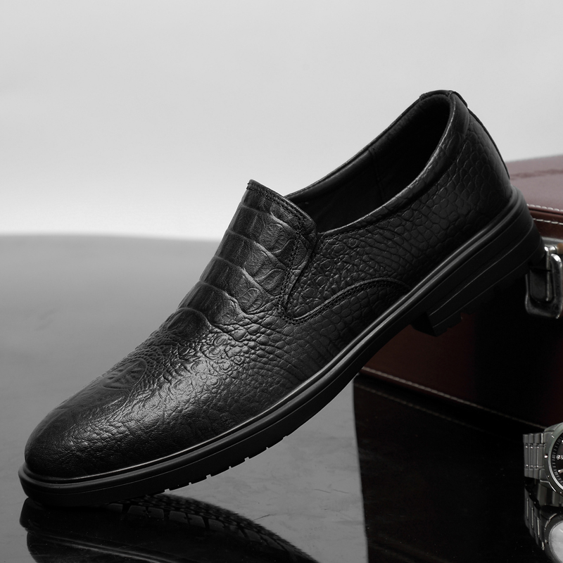 

Men's Genuine Leather Shoes Slip-on Loafers Men outdoor dress business party Shoes Fashion spring autumn Footwear Moccasins, Black 2