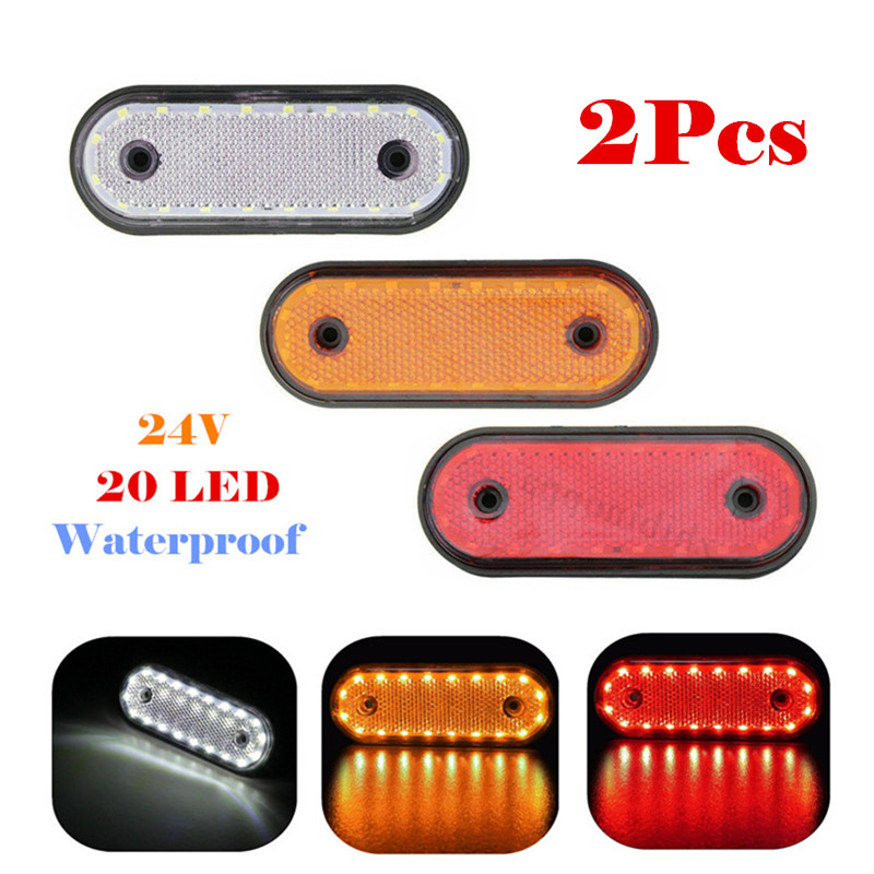 

2x 20LED 24V Waterproof Side Marker Lights Car External Warning Clearance Tail Indicator Lamp Trailer Truck RV Lorry Pickup Boat, As pic