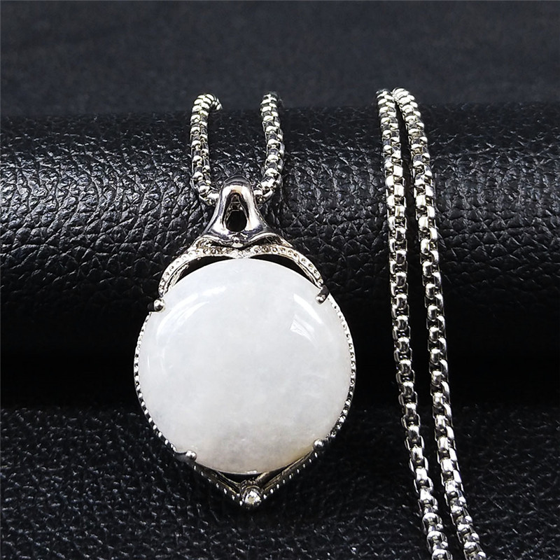 

2020 Fashion Flower Stainless Steel Natural Stone Chain Necklace for Women Silver Color Necklace Jewelry bijoux femme N4522S04