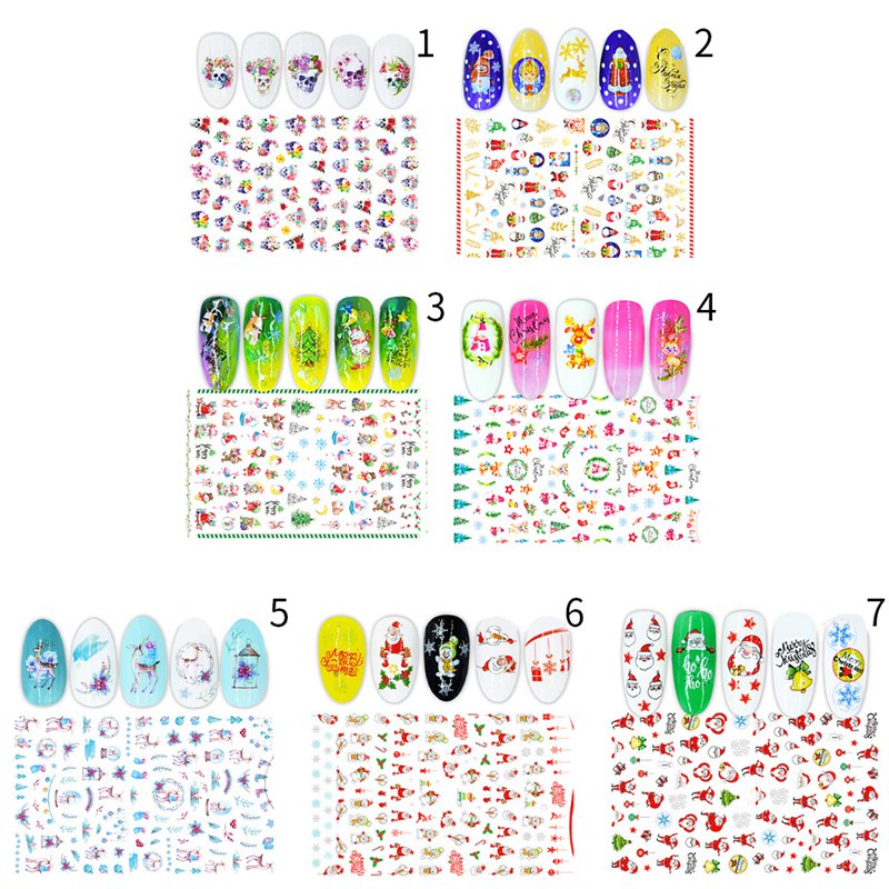 

7 Designs Christmas Nail Stickers Nail Decals Sliders Snowman Deer Halloween Gel Polish Wraps Decor DIY Decoration, H04