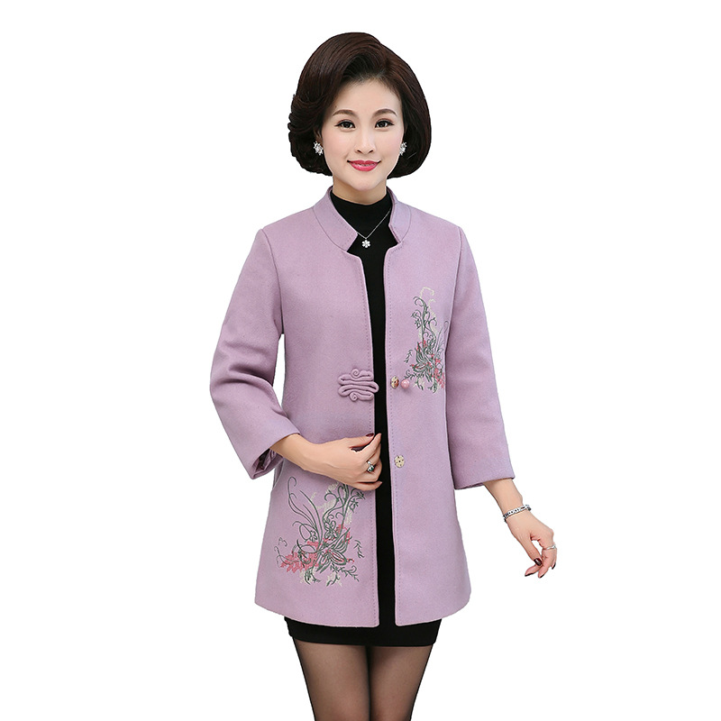 

New Solid Womens Short Coats Nice Winter Embroidery Single Button Wool Blend Coat And Jacket Full Sleeve Ladies Coats, Purple