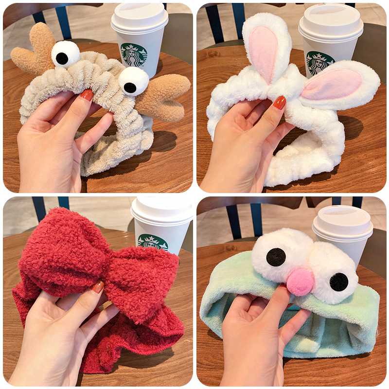 

Women Girls Soft Wash Face Hair Holder Hairbands Coral Fleece Bow Animal Ears Headband Female Turban Fashion Hair Accessories