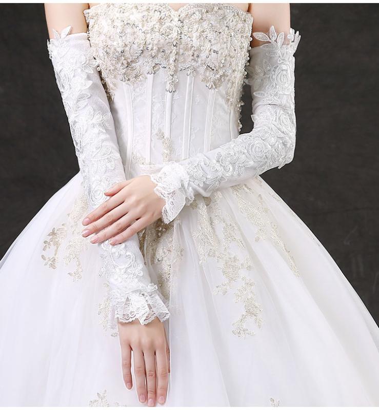 

Women's elegant fleece ling white long lace gloves female long embroidery glove 50cm R1251