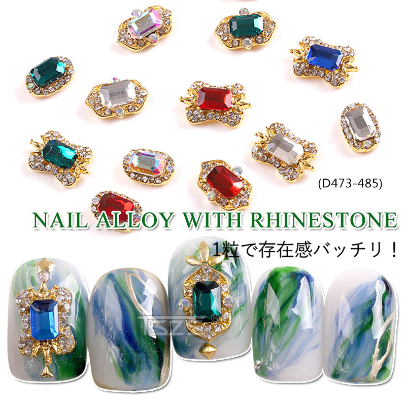 

10pcs/lot 3D Nail Art multicolor Square Oval Water Drop Rhinestones Alloy Metallic Nail Craft Decoration