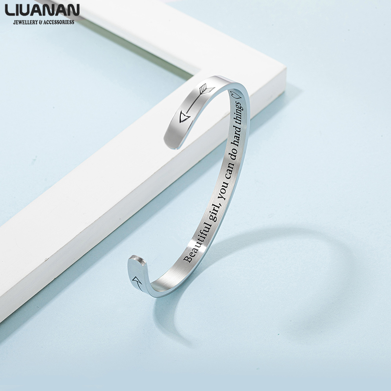 

6mm Stainless Steel Women Bangles Inspiration Gift for Women Daughter Friendship Bracelets Jewelry Mantra Bracelet
