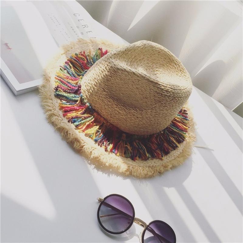 

Raffia Hat Women's Summer Seaside Beach Hat Casual Foldable College Style Sun Protection, As picture