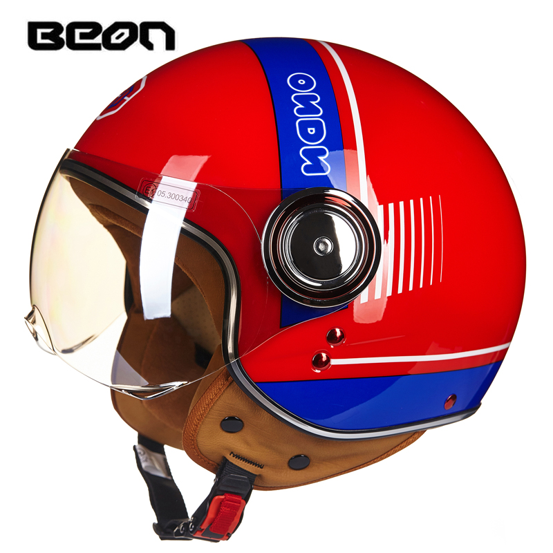 

BEON Motorcycle 3/4 Half Face Helmet Scooter Moto Helmet Jet Vintage Retro Headgear ECE Approved Casco Free Half-finger Gloves