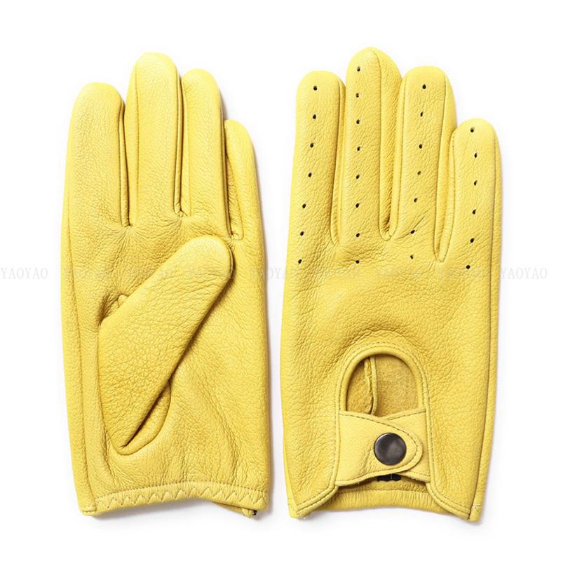 

Five Fingers Gloves Stylish Women Genuine Leather Thin Female Full Finger Pure Sheerkin Driving Locomotive Luvas Guantes Mujer Yellow/Black