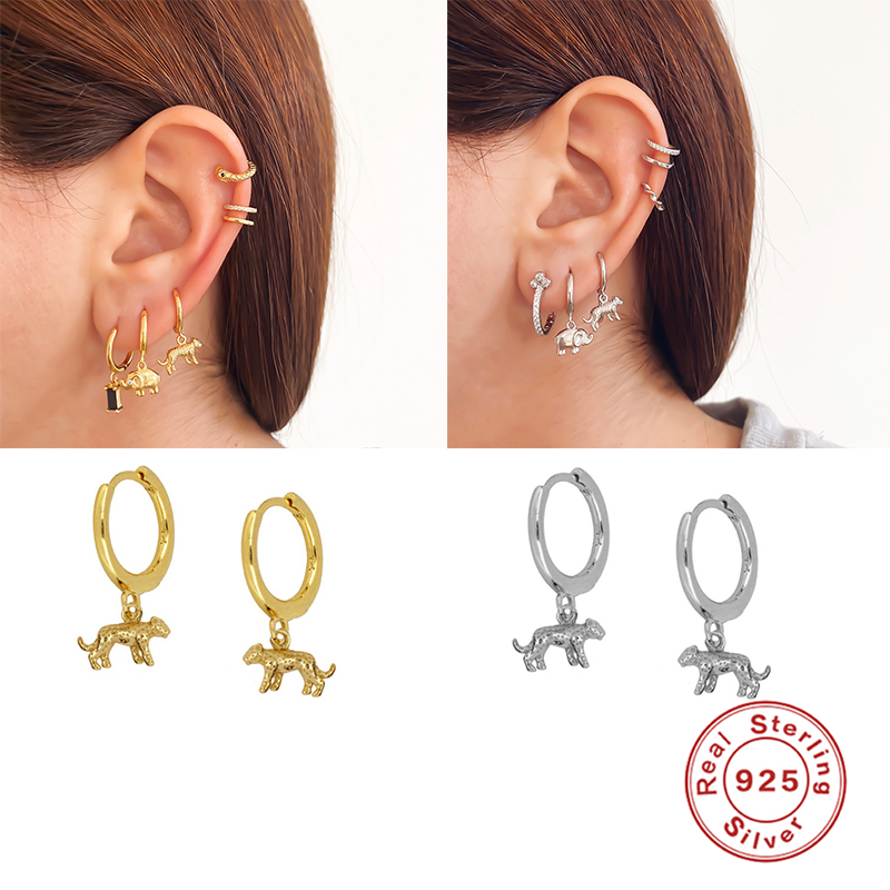 

BOAKO Earring Jewelry Panther Shape Hoop Earrings For Valentine's Engagement 925 Sterling Silver Pendientes Oorbellen