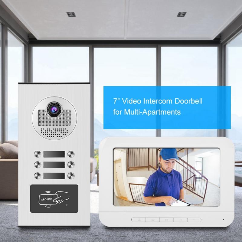 

7inches Digital LCD monitor Video Intercom Doorbell Door Phone RFID Camera 3 Apartments