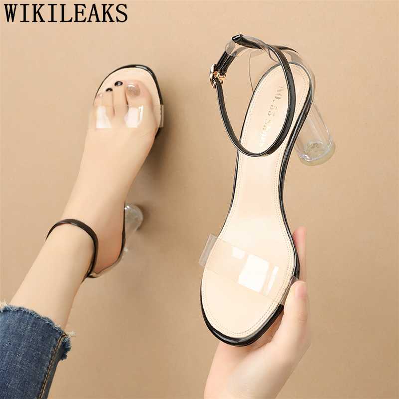 

Clear High Heels Sandals Women Summer Transparent Shoes Block Heels 2020 Ladies Shoes and Sandals Female Designer, Black
