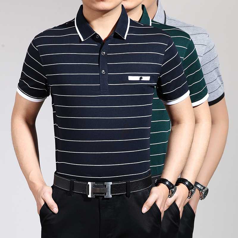 

2020 New summer men' casual striped short sleeve cotton shirts with turndown collar, Blue