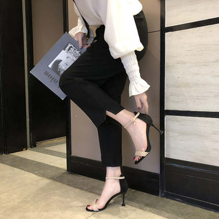 

2020 sexy new fashion dress female high heels fairy with wild black summer student sandals, Green
