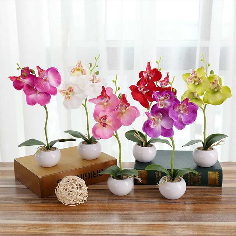 

1pcs MIni Cute Butterfly Orchid Artificial Flowers with Pot Colorful Fake Flower Home Garden Decoration Wedding Flower Decorate, Style 03