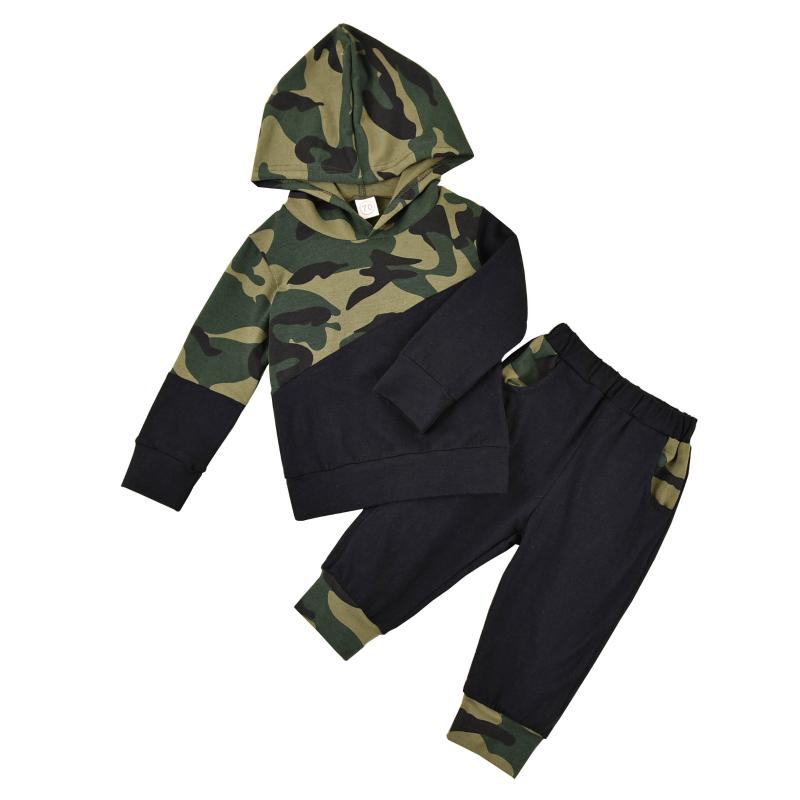 

Infant Toddler Boys Long Sleeve Hooded Pullover Top + Long Pant Camouflage Outfits Suits, Multi