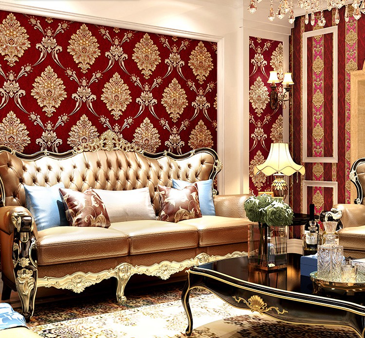 

Luxury Europe Metallic 3D Damask Vinyl Wallpaper Wall Paper Bedroom Living Room Wallpapers Roll dark red wall covering, As pic