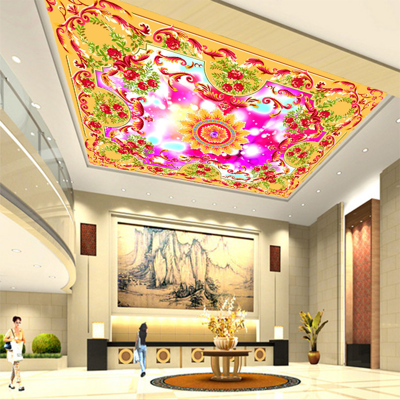 

customized colorful and beautiful ceiling wallpaper floral painting non-woven waterproof mural home improvement wall covering3D, As pic