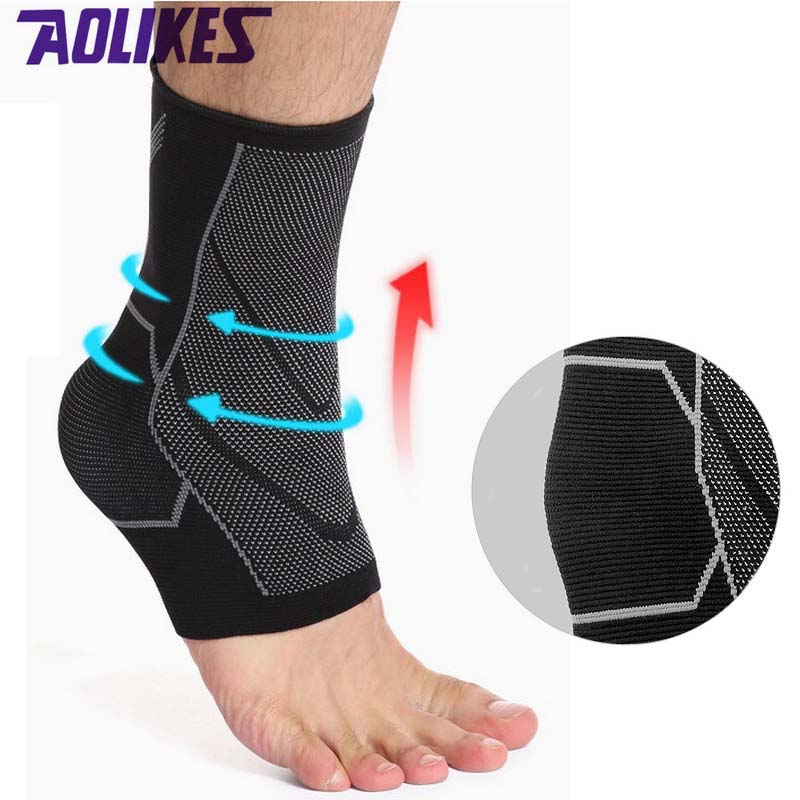 

1Pcs Seamless Compression Ankle Protector Elastic Knitting Sport Ankle Brace Support For Football Fitness Run Foot Joint Guard, 1 pcs black gray