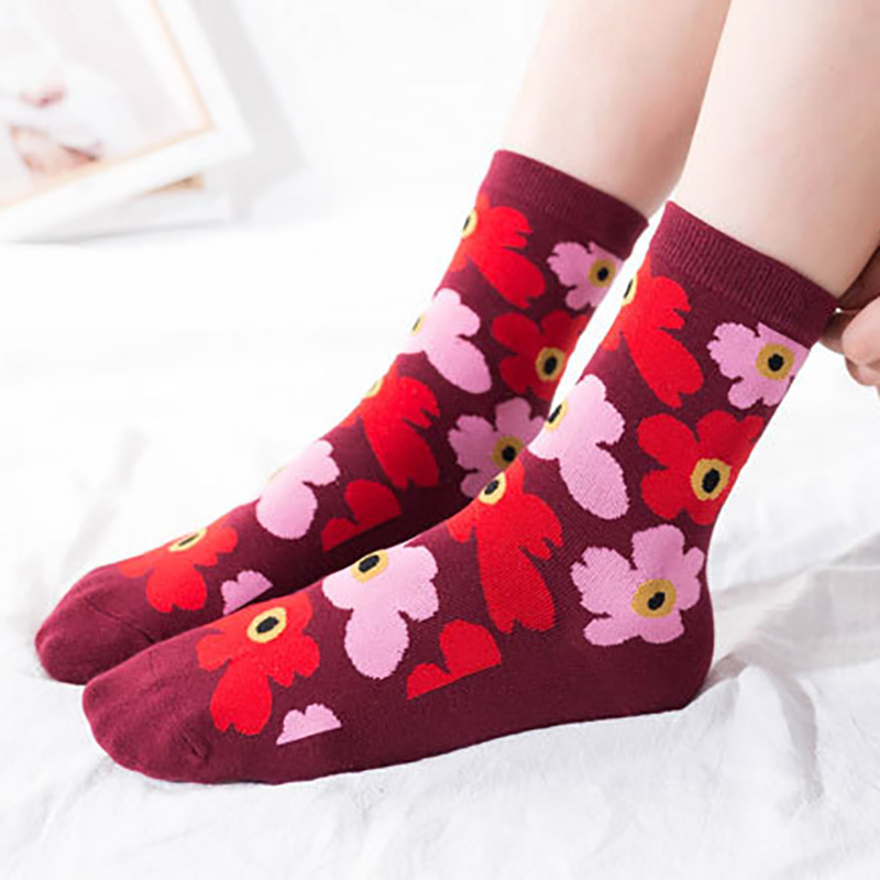 

Floral Socks Woman Socks Warm Lady Cotton Material Stovepipe Sock Happy Harajuku Art Kawaii Women calcetines mujer, Ivory