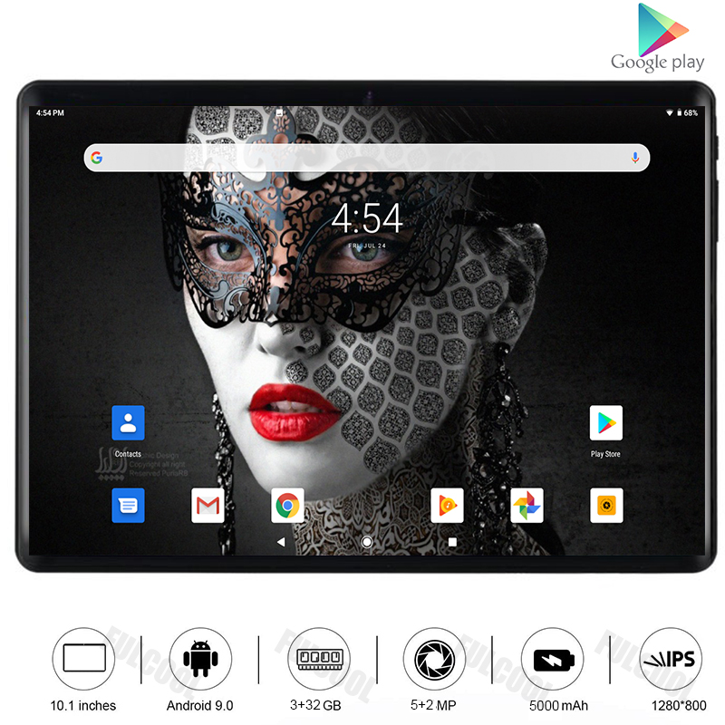 

Global Dual SIM 4G LTE 10 Inch tablet pc 5G WiFi 3GB RAM 32GB ROM Android 9.0 Octa-Core 5MP Bluetooth GPS 1280*800 IPS Screen, Black