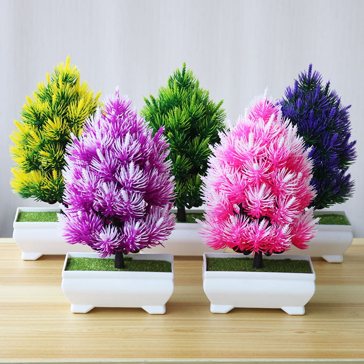

Artificial Flowers Fake Green Pot Pine Bonsai Simulation Artificial Potted Plant Ornament Home Decor Coloful Wedding Decoration