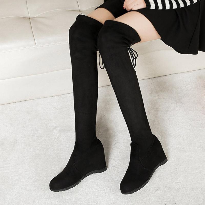 

Women Boots Fashion Over Knee Boots Ladies Increased Over Elastic Stretch Platform Shoes Boot Female Comfortable Shoes C50#, Bk