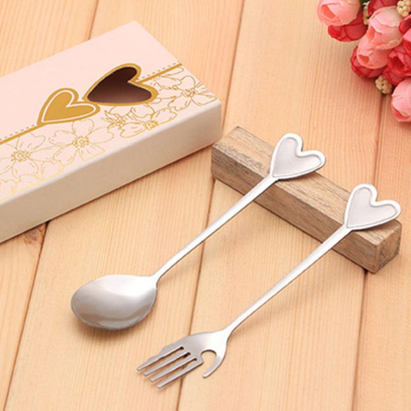 

Tableware Love Heart Lovely Wedding Favor Creative Gifts Coffee Spoon / Palm Fork Set Wedding Gifts For Guests