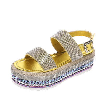 

2020 summer new fashion all-match rhinestone platform platform large size Roman sandals women's shoes, Black