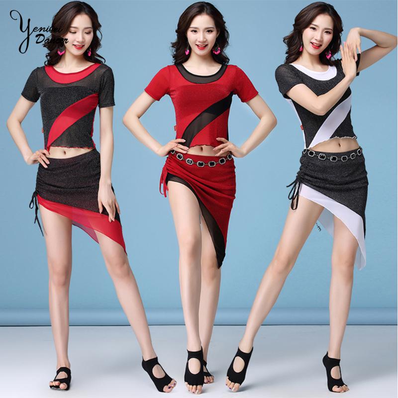 

Short Sleeve Belly Dance Performance Dance Costume High Quality Brand Dancing Practice Clothes Triangle Belly Skirt Short, Hy1174-blue-2